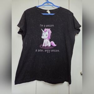 🌷Teeturtle Women's XL "I'm A Bitter Angry Unicorn" Black Purple Graphic Tee